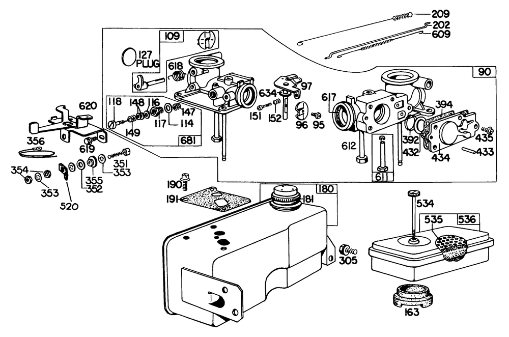 Briggs & Stratton Carburetor Assembly Model 299448 Diagram and Parts List for 56006 6000001 - 6999999 Toro Lawn Tractor