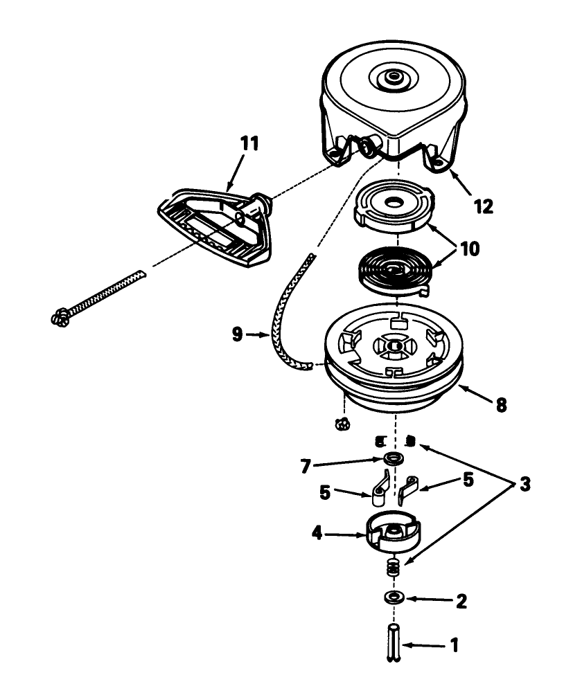 Rewind Tecumseh Starter No. 590630 Diagram and Parts List for 38574 2000001 - 2999999 Toro Snow Blower