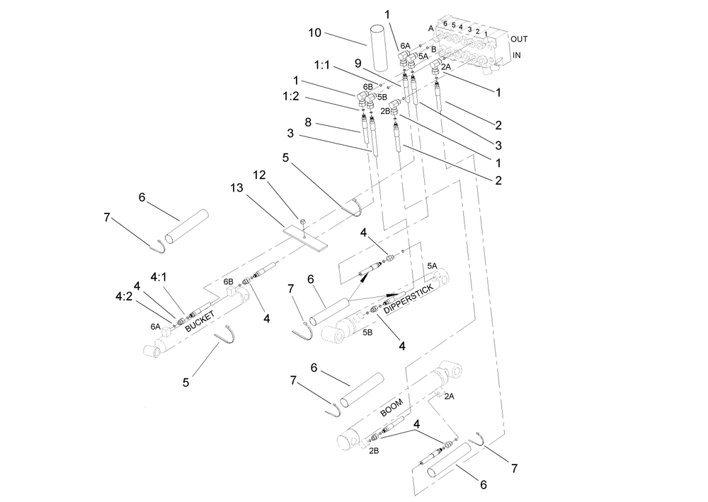 Boom, Bucket And Dippersticker Hydraulic Assembly Diagram and Parts List for 23163 317000001 - 317999999 Toro Lawn Tractor Accessories