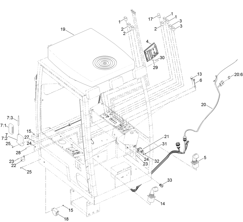 Cab Electrical Assembly Diagram and Parts List for 23823W 316000001 - 316999999 Toro Lawn Tractor Accessories