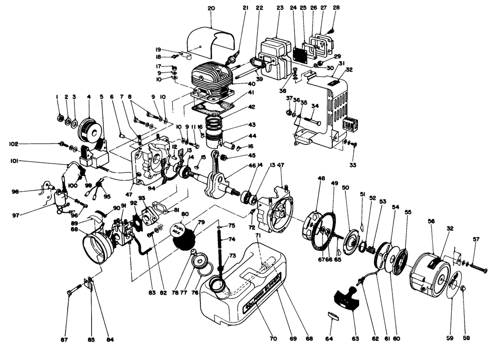 Engine Assembly Diagram and Parts List for 30940 3000001 - 3999999 Toro Leaf Blower / Vacuum