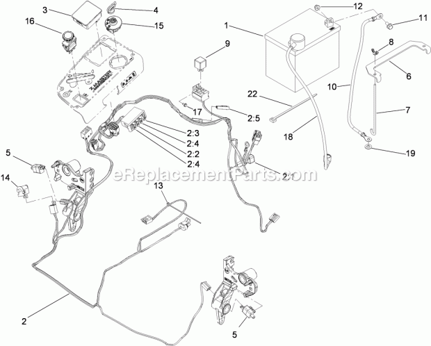 Electrical System Assembly Diagram and Parts List for 74921 290000001-290999999 Toro Lawn Mower