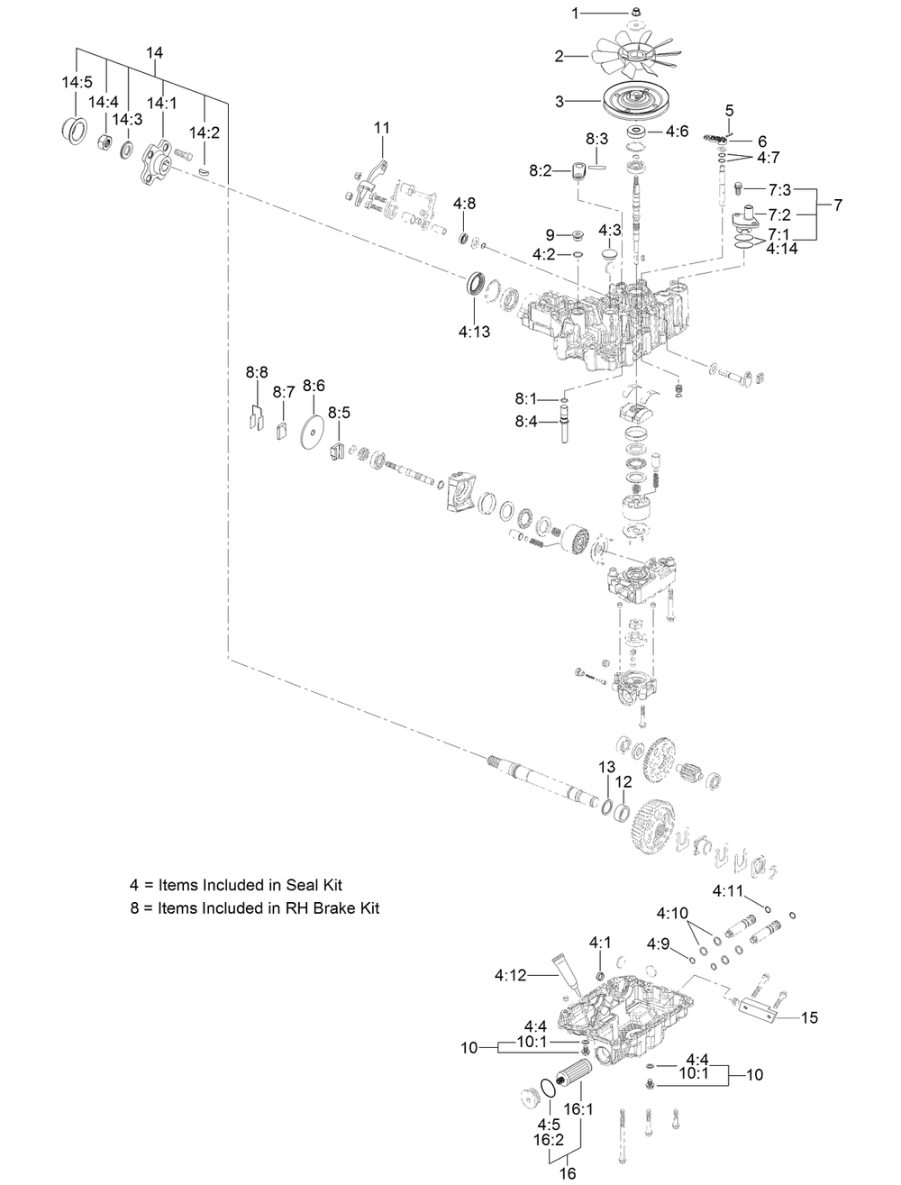 Lh Transaxle Assembly Diagram and Parts List for 74529 (316000001-316999999)(2016) Toro Lawn Mower