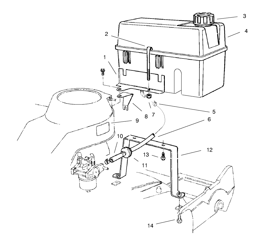 Gas Tank Assembly Diagram and Parts List for 22031 9900001 - 9999999 Toro Lawn Mower