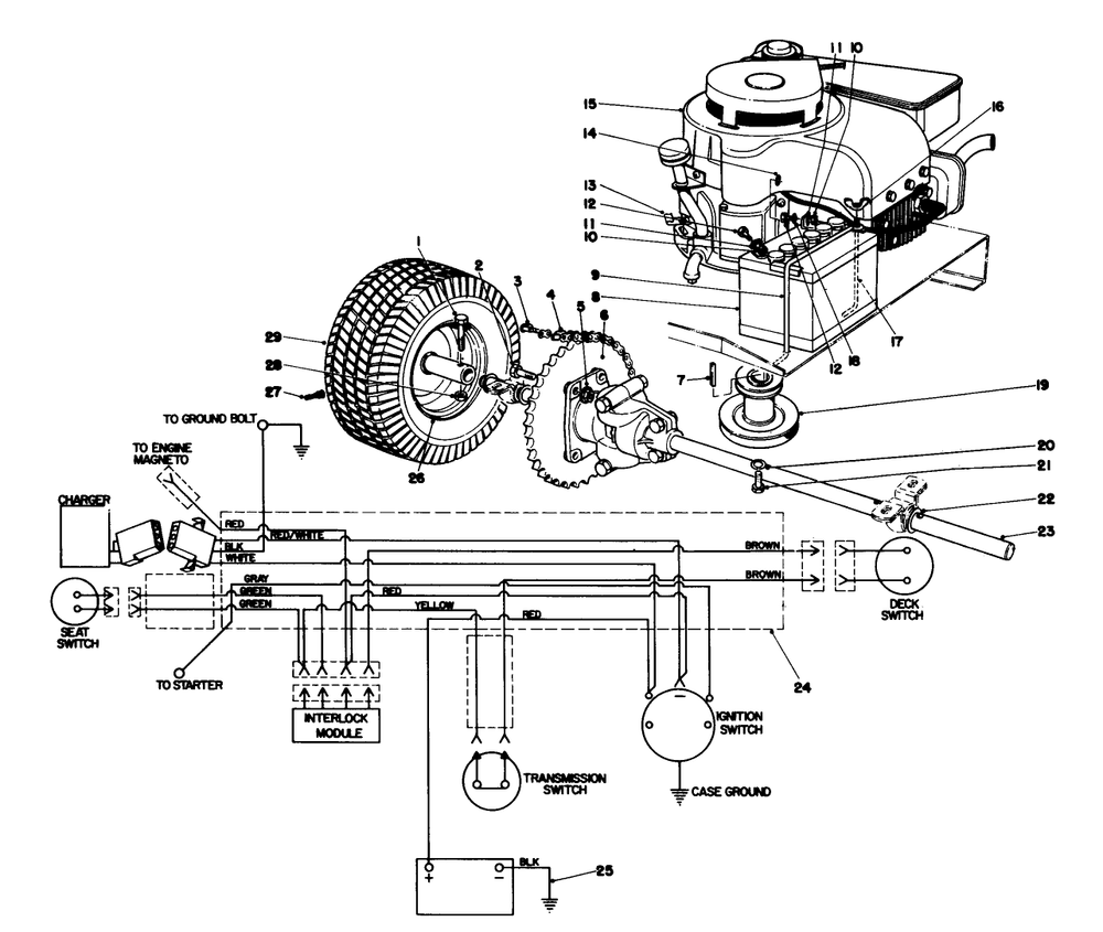Engine And Axle Assembly Diagram and Parts List for 56044 1000001 - 1999999 Toro Lawn Tractor