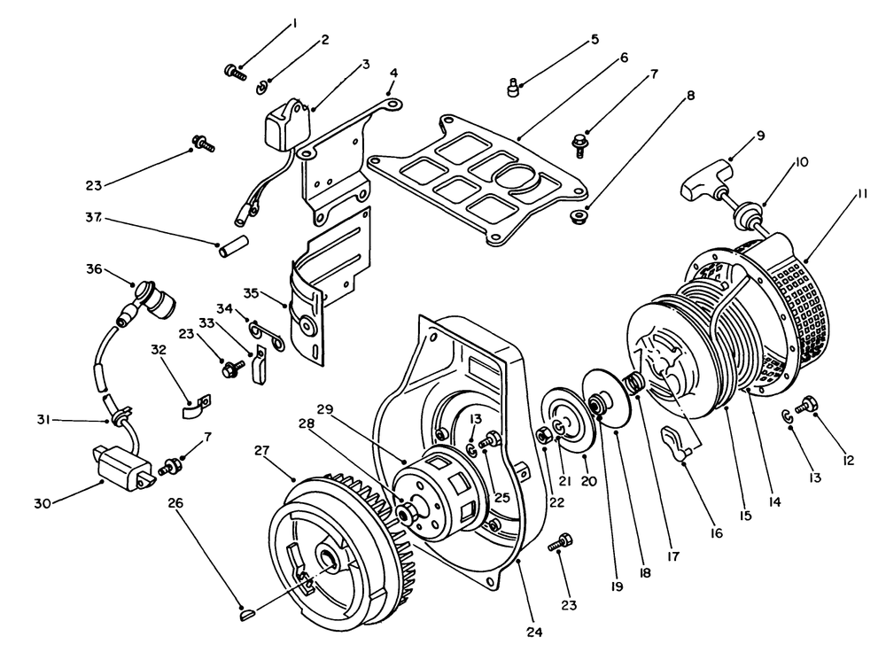 Recoil Starter Assembly Diagram and Parts List for 62032 4000001 - 4999999 Toro Generator