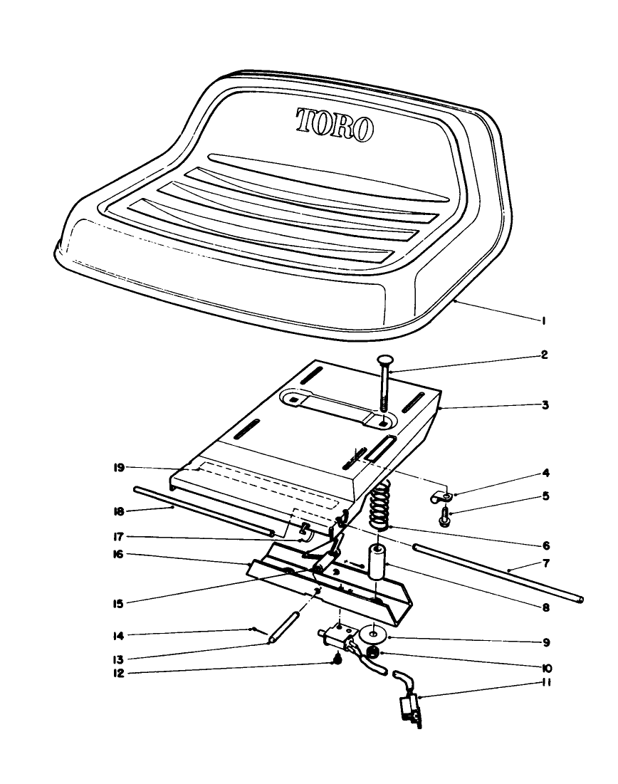 Seat Assembly Diagram and Parts List for 56145 8000001 - 8999999 Toro Lawn Tractor