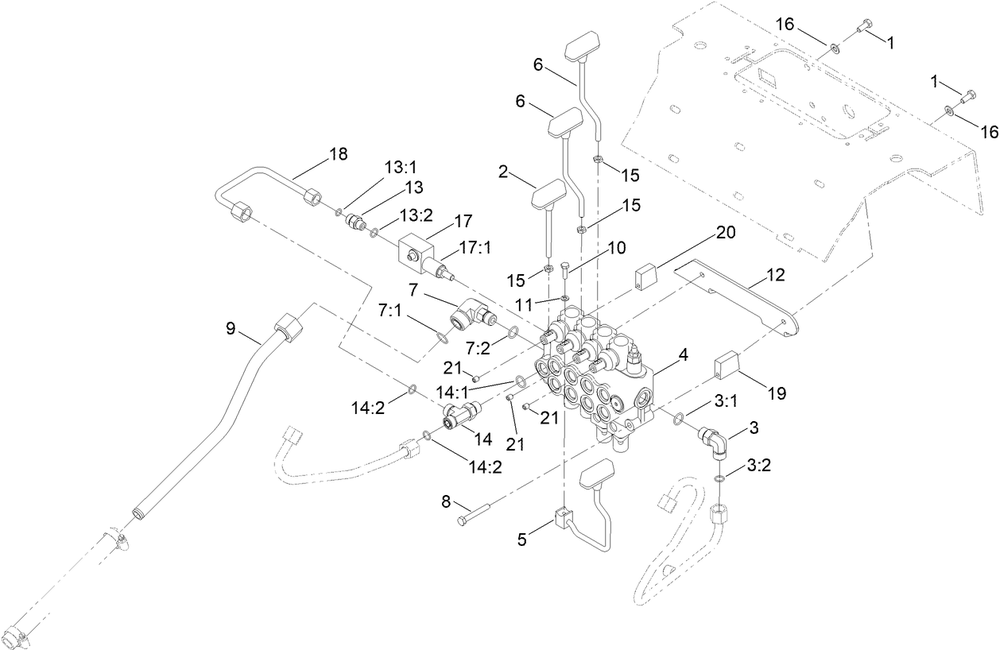 Four Spool Valve Assembly Diagram and Parts List for 22337CP 405700000 - 410399999 Toro Lawn Tractor Accessories