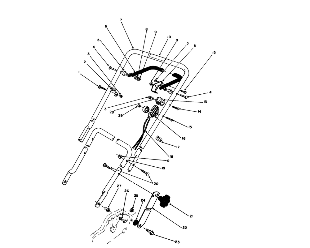 Handle & Throttle Control Assembly Diagram and Parts List for 20587 0000001 - 0999999 Toro Lawn Mower
