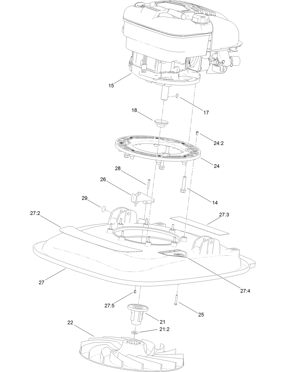Engine And Deck Assembly Diagram and Parts List for 2609 313000001 - 313999999 Toro Lawn Tractor Accessories