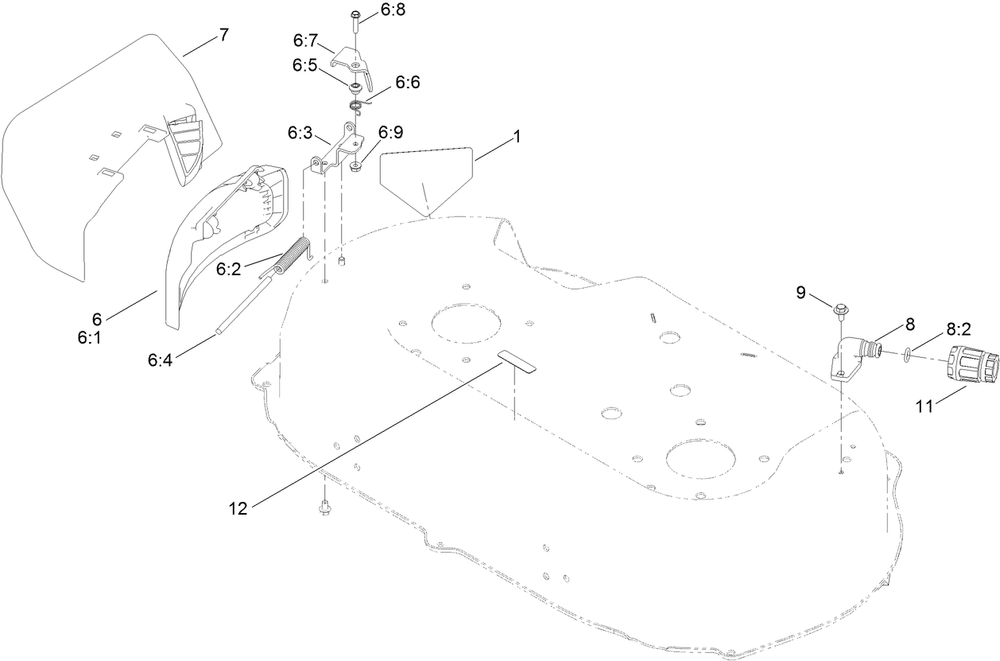 Side Discharge Chute Assembly Diagram and Parts List for 21810 411743171 - 412999999 Toro Lawn Mower