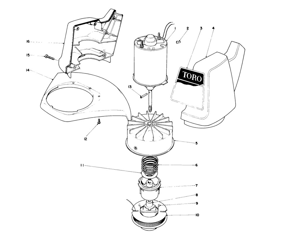 Motor And Housing Assembly Diagram and Parts List for 51430 5000001 - 5999999 Toro Trimmer