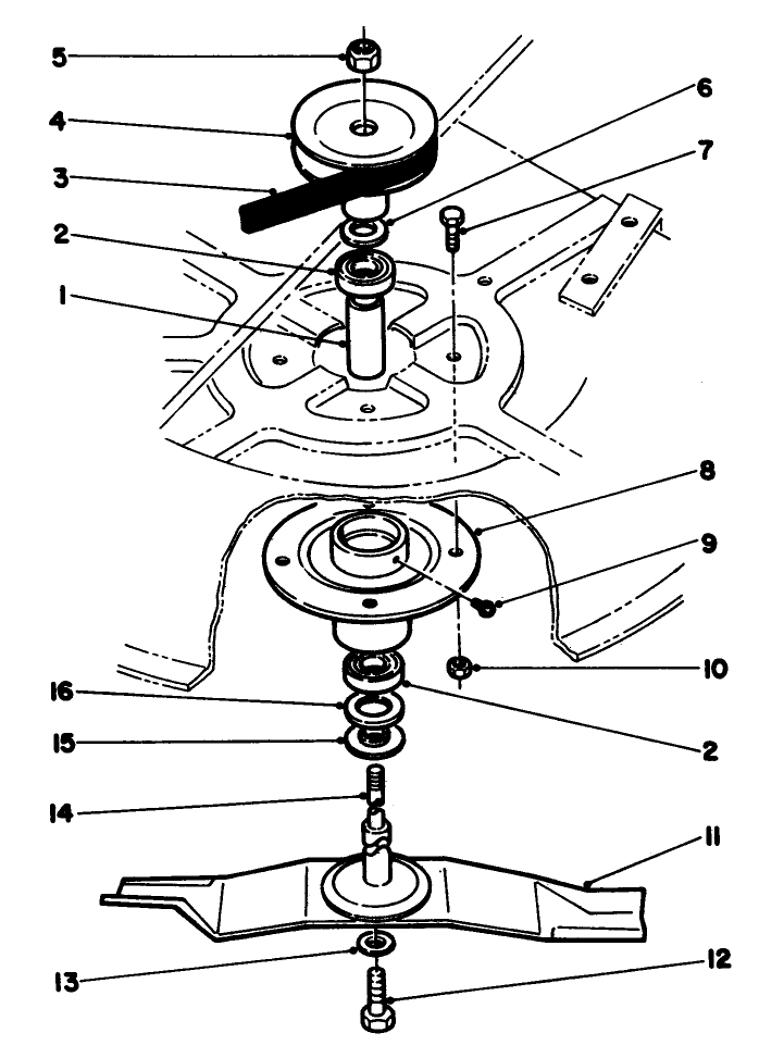 Spindle Assembly Diagram and Parts List for 05-38SL02 2000001 - 2999999 Toro Lawn Mower