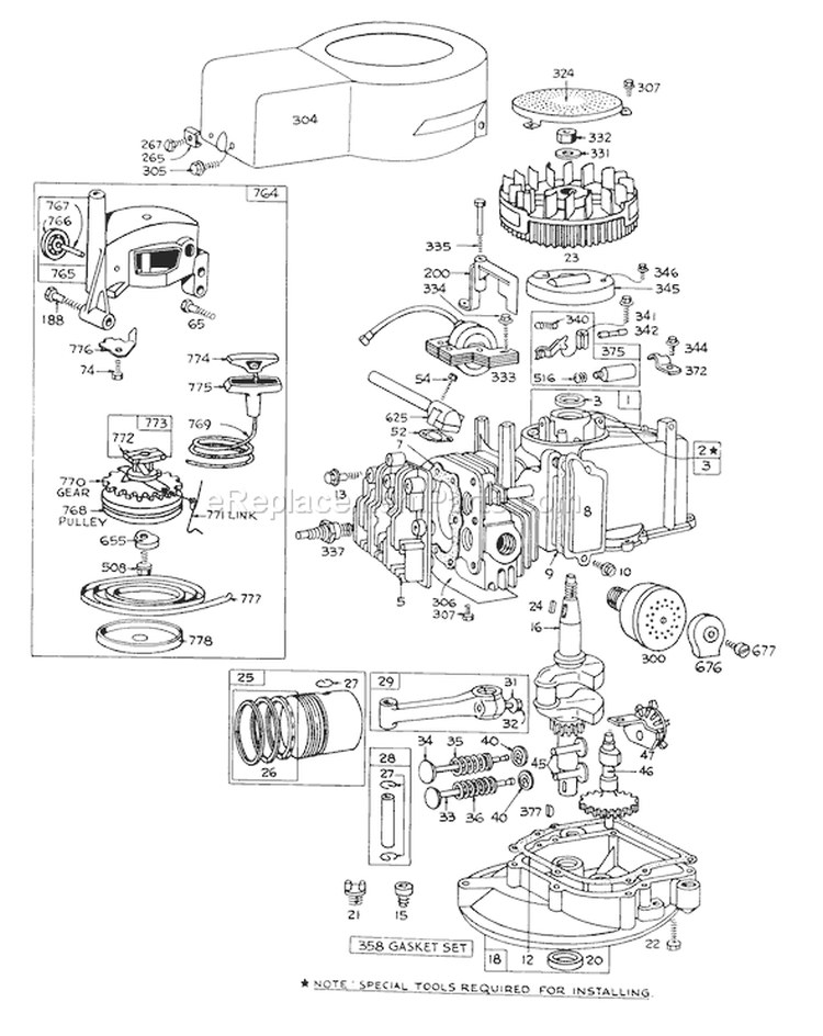 Engine Diagram and Parts List for 16172 4000001-4999999 - 1974 Toro Lawn Mower