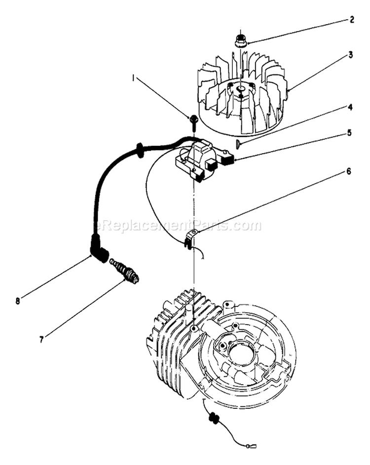 Flywheel and Magneto Diagram and Parts List for 16202C 7000001-7999999 - 1987 Toro Lawn Mower