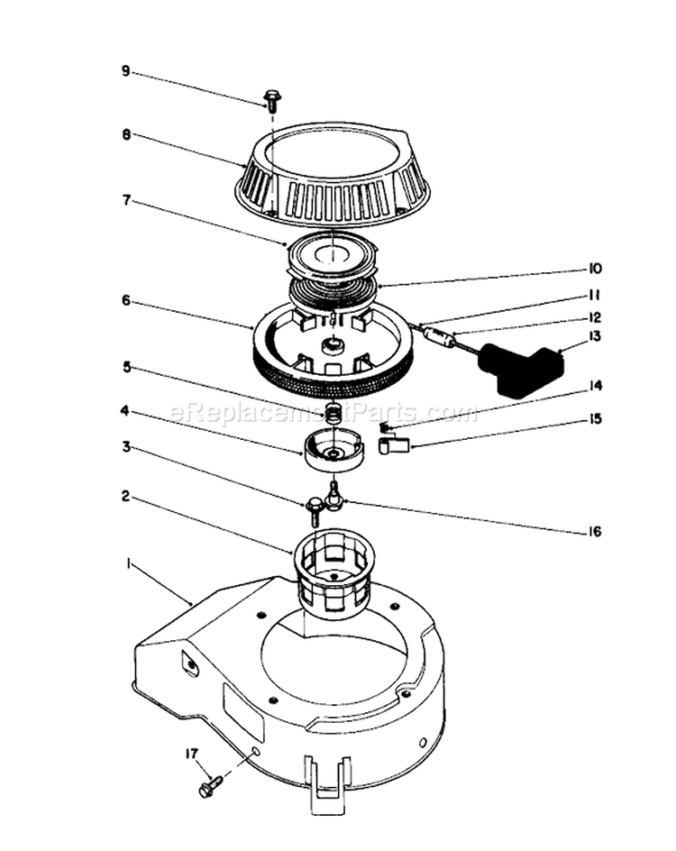 Recoil Assembly Diagram and Parts List for 16202C 8000001-8999999 - 1988 Toro Lawn Mower