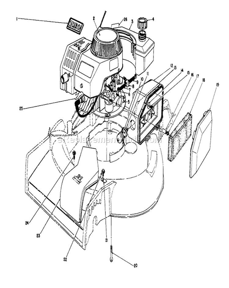 Engine Diagram and Parts List for 16212B 2000001-2999999 - 1992 Toro Lawn Mower
