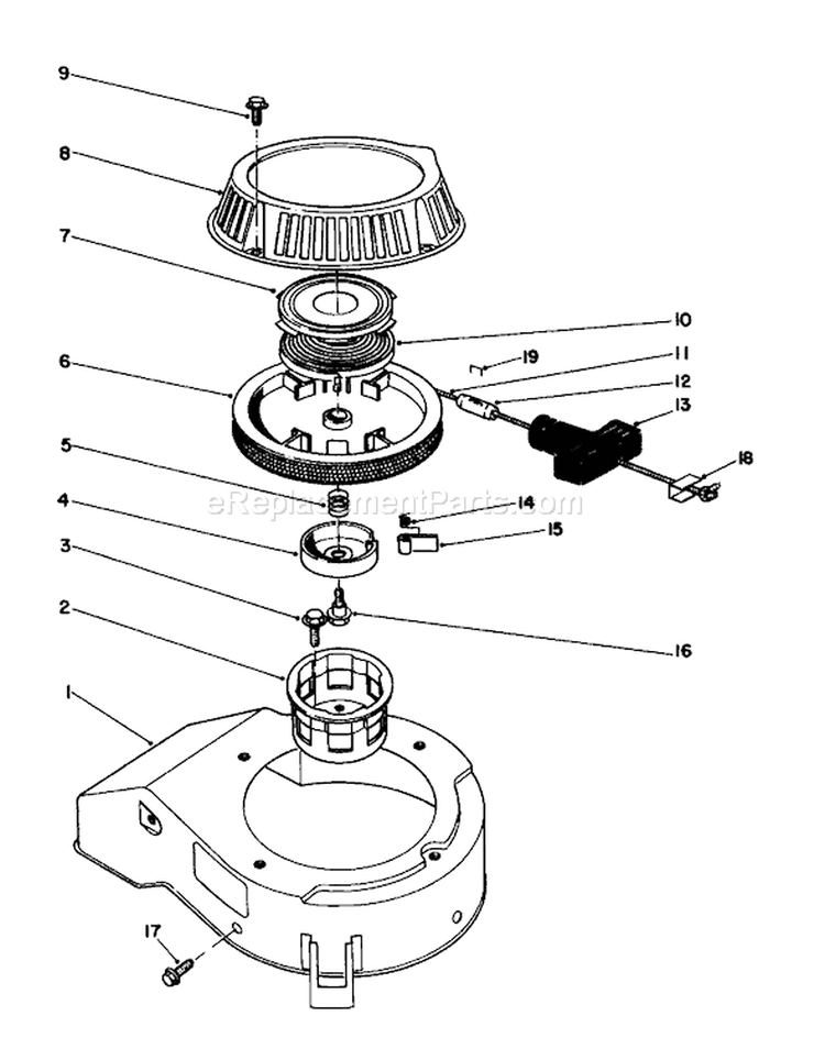 Recoil Assembly Diagram and Parts List for 16212CG 9000001-9999999 - 1989 Toro Lawn Mower