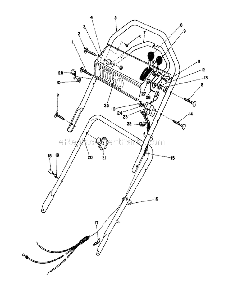 Handle Assembly Diagram and Parts List for 16212C 6000001-6999999 - 1986 Toro Lawn Mower