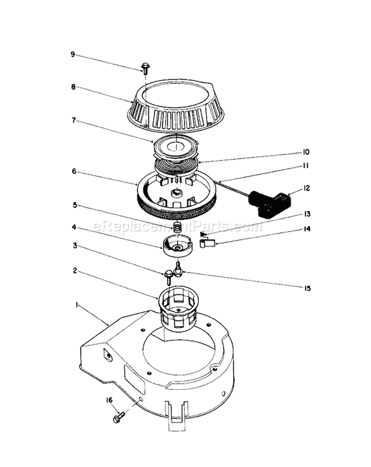 Recoil Assembly Diagram and Parts List for 16212C 6000001-6999999 - 1986 Toro Lawn Mower