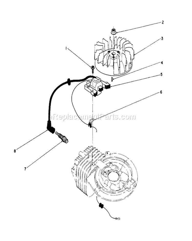 Flywheel and Magneto Diagram and Parts List for 16212C 6000001-6999999 - 1986 Toro Lawn Mower