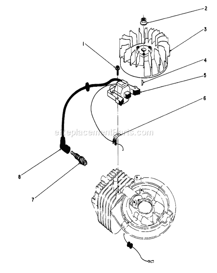 Ignltion Assembly Diagram and Parts List for 16212C 7000001-7999999 - 1987 Toro Lawn Mower