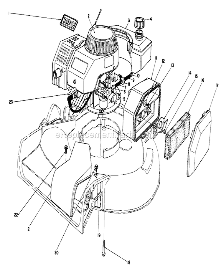 Engine Diagram and Parts List for 16212C 7000001-7999999 - 1987 Toro Lawn Mower