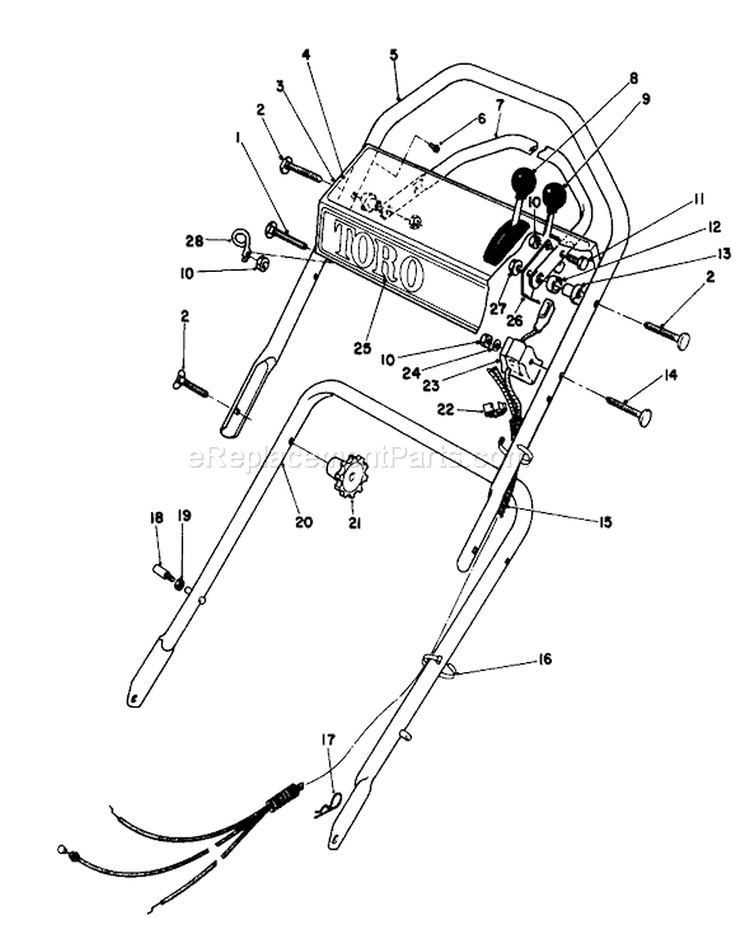 Handle Assembly Diagram and Parts List for 16212C 7000001-7999999 - 1987 Toro Lawn Mower