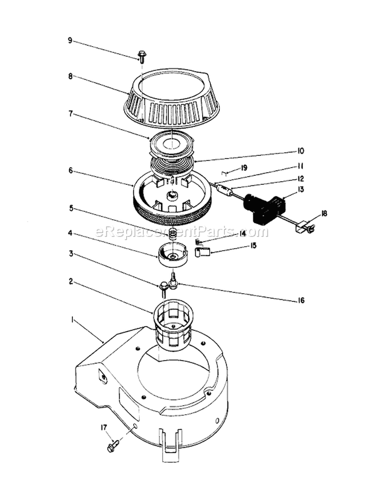 Recoil Assembly Diagram and Parts List for 16212C 9000001-9999999 - 1989 Toro Lawn Mower