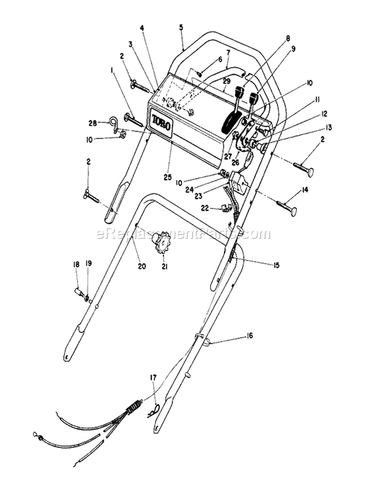 Handle Assembly Diagram and Parts List for 16212C 9000001-9999999 - 1989 Toro Lawn Mower