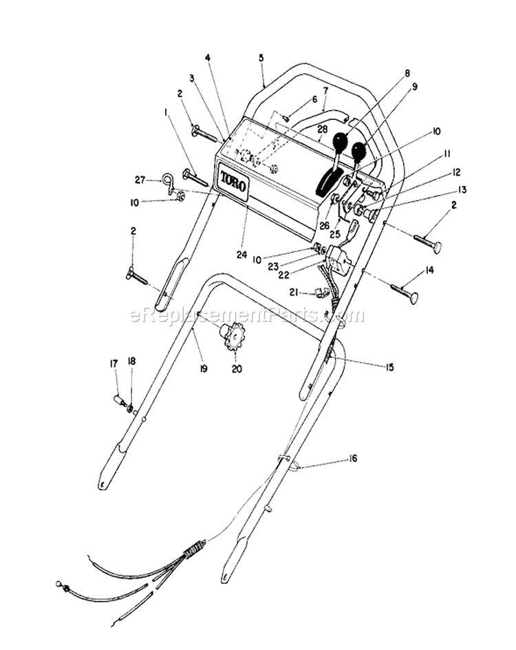 Handle Assembly Diagram and Parts List for 16212WG 0000001-0999999 - 1990 Toro Lawn Mower