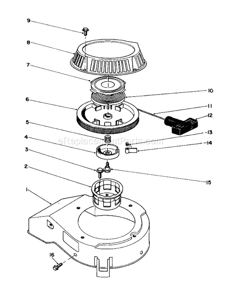 Recoil Assembly Diagram and Parts List for 16212 4000001-4999999 - 1984 Toro Lawn Mower