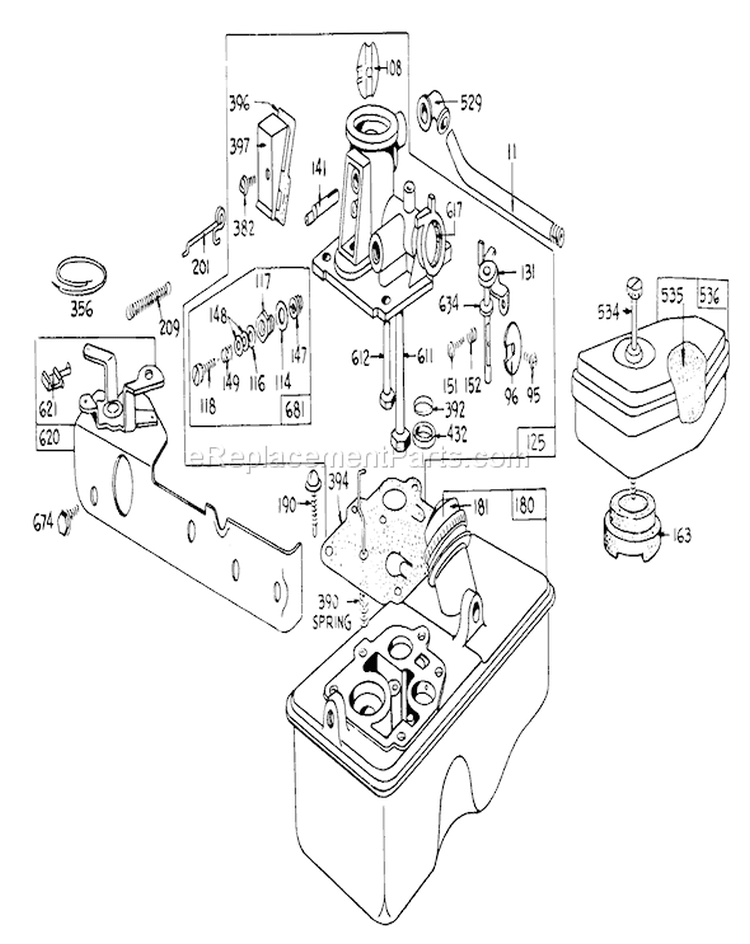 Carburetor Assembly Diagram and Parts List for 16255 3000001-3999999 - 1973 Toro Lawn Mower