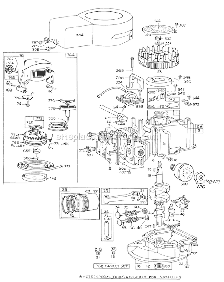 Engine Diagram and Parts List for 16255 3000001-3999999 - 1973 Toro Lawn Mower