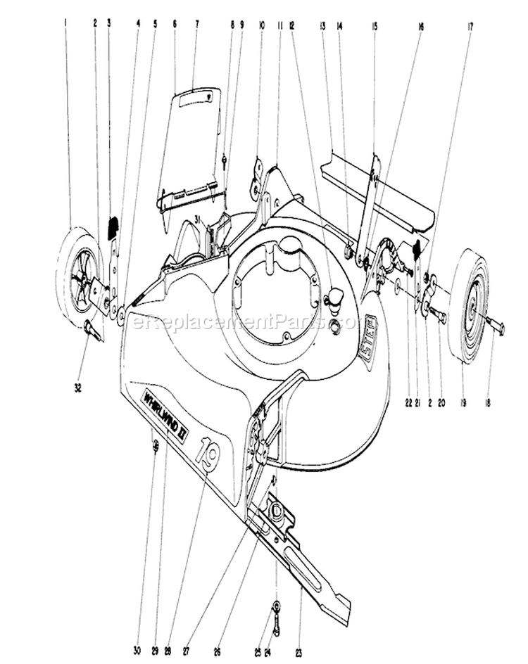 Housing Assembly Diagram and Parts List for 16106 7000001-7999999 - 1977 Toro Lawn Mower