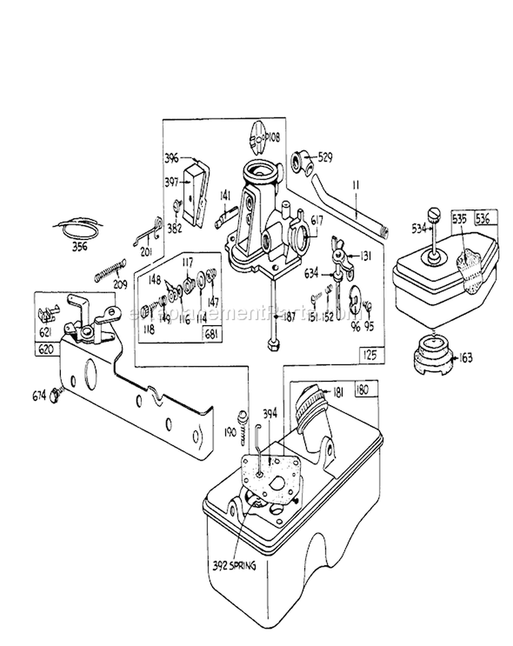 Carburetor Assembly Diagram and Parts List for 16106 7000001-7999999 - 1977 Toro Lawn Mower