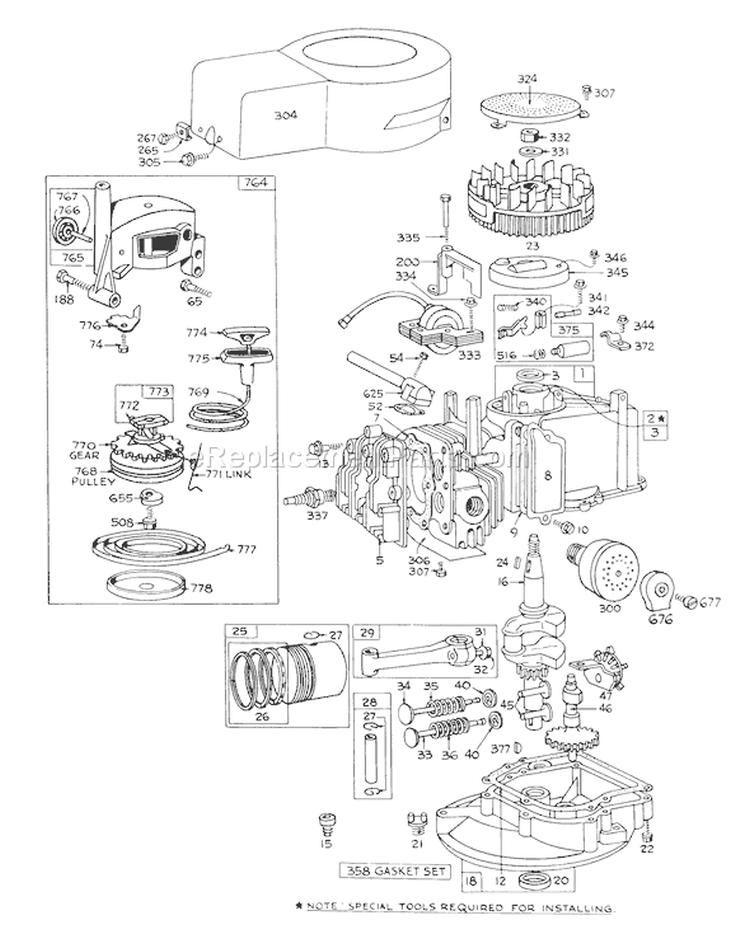 Engine Diagram and Parts List for 16173 3000001-3999999 - 1973 Toro Lawn Mower