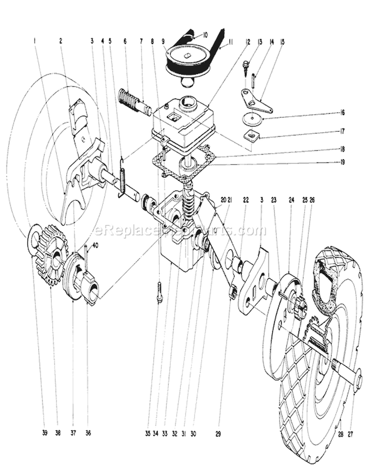 Gear Box Assembly Diagram and Parts List for 16073 4000001-4999999 - 1974 Toro Lawn Mower