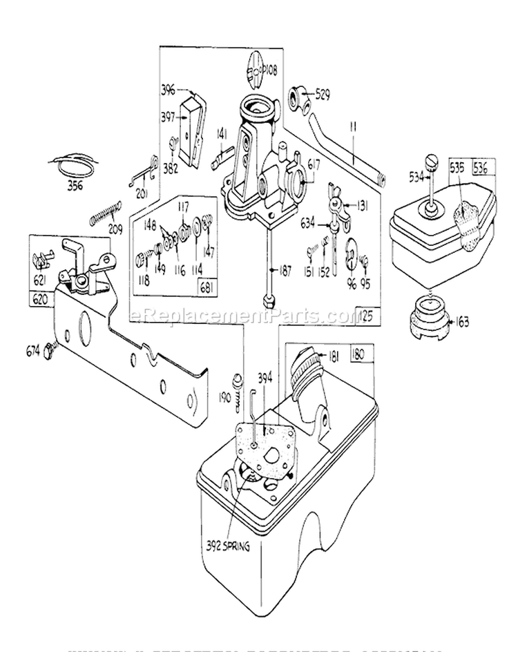Carburetor Assembly Diagram and Parts List for 16273 5000001-5999999 - 1975 Toro Lawn Mower