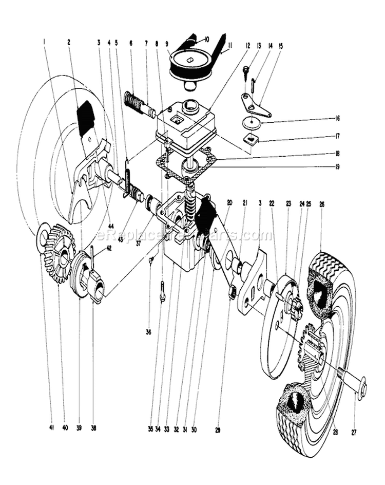 Gear Box Assembly Diagram and Parts List for 16155 7000001-7999999 - 1977 Toro Lawn Mower