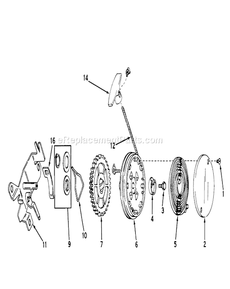 Rewind Starter Diagram and Parts List for 16077 1000001-1999999 - 1981 Toro Lawn Mower