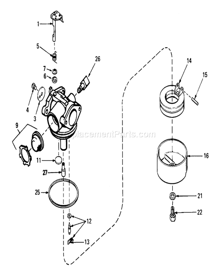 Carburetor Assembly Diagram and Parts List for 16297 2000001-2999999 - 1982 Toro Lawn Mower