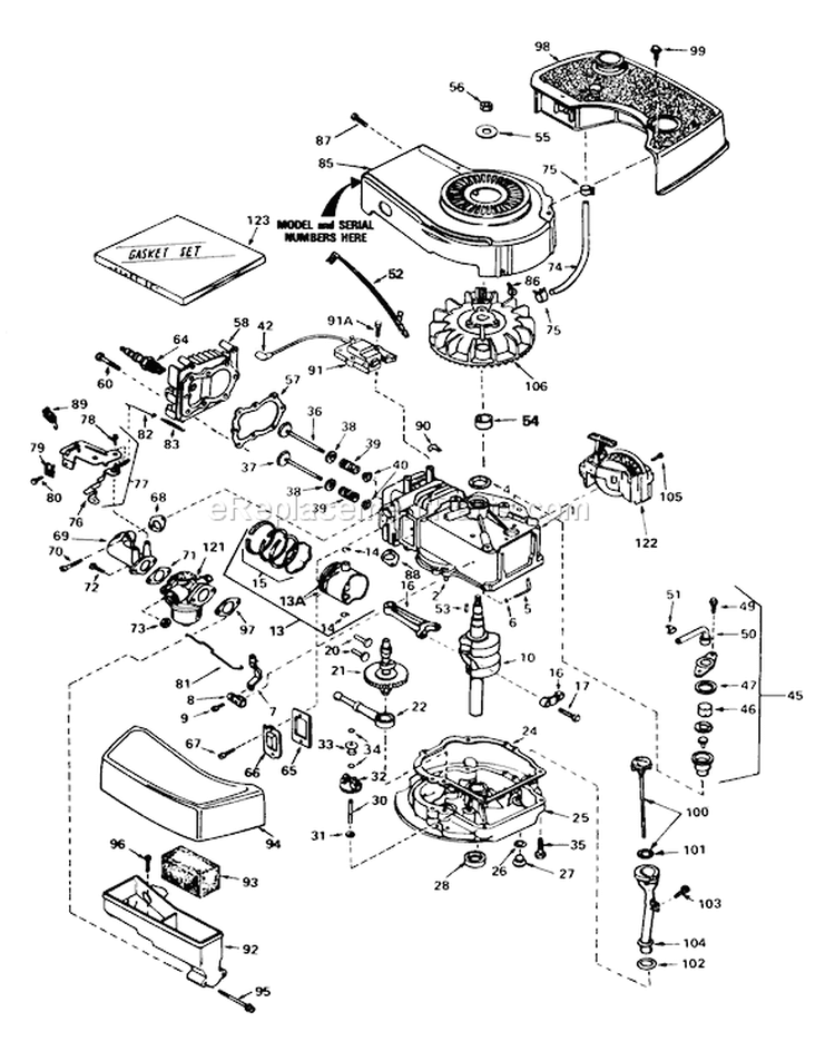 Engine Diagram and Parts List for 16299C 6000001-6999999 - 1986 Toro Lawn Mower