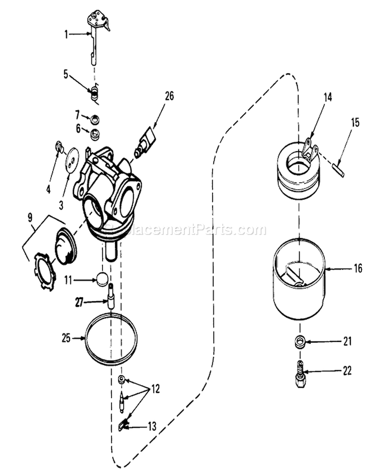 Carburetor Diagram and Parts List for 16299C 7000001-7999999 - 1987 Toro Lawn Mower