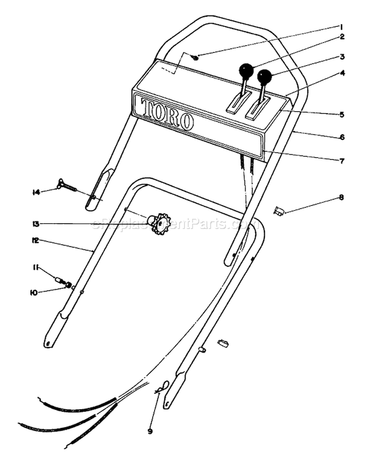 Handle Assembly Diagram and Parts List for 16299C 7000001-7999999 - 1987 Toro Lawn Mower