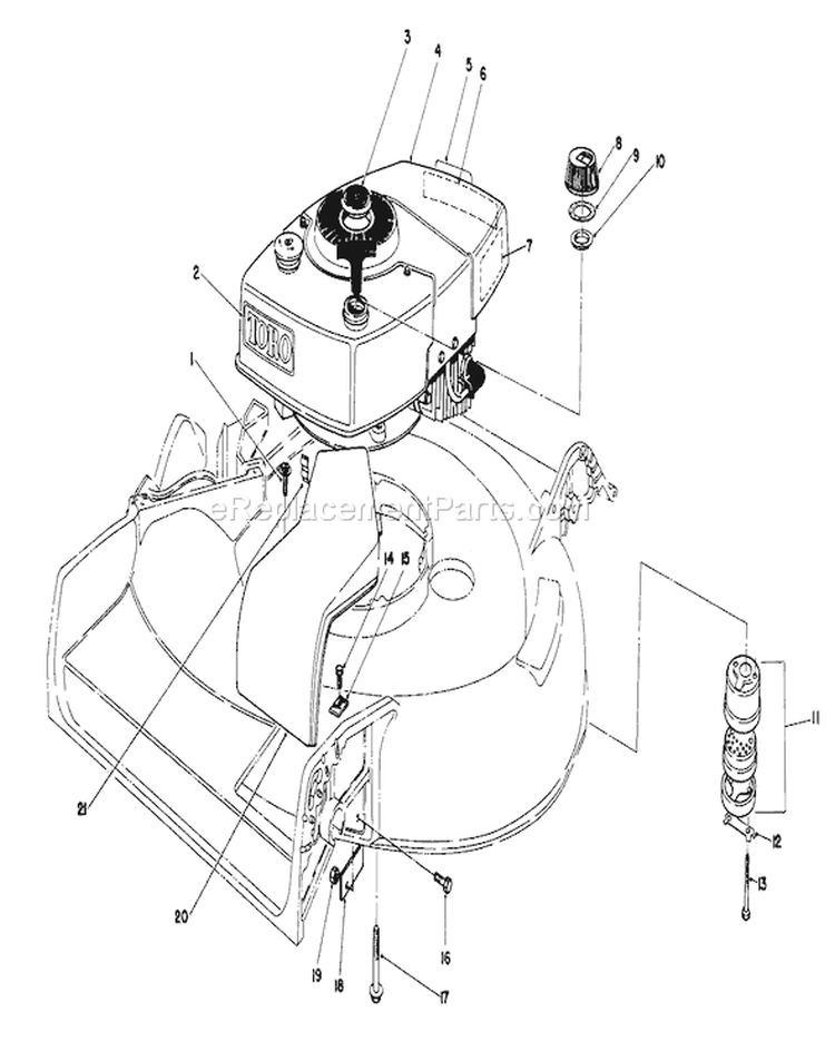 Engine Assembly Diagram and Parts List for 16299C 8000001-8999999 - 1988 Toro Lawn Mower
