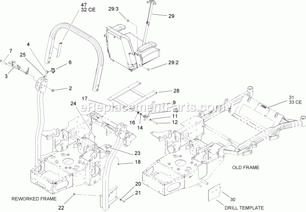 Roll-Over-Protection-System Assembly No. 107- Diagram and Parts List for 74166 240000001-240999999 Toro Lawn Mower