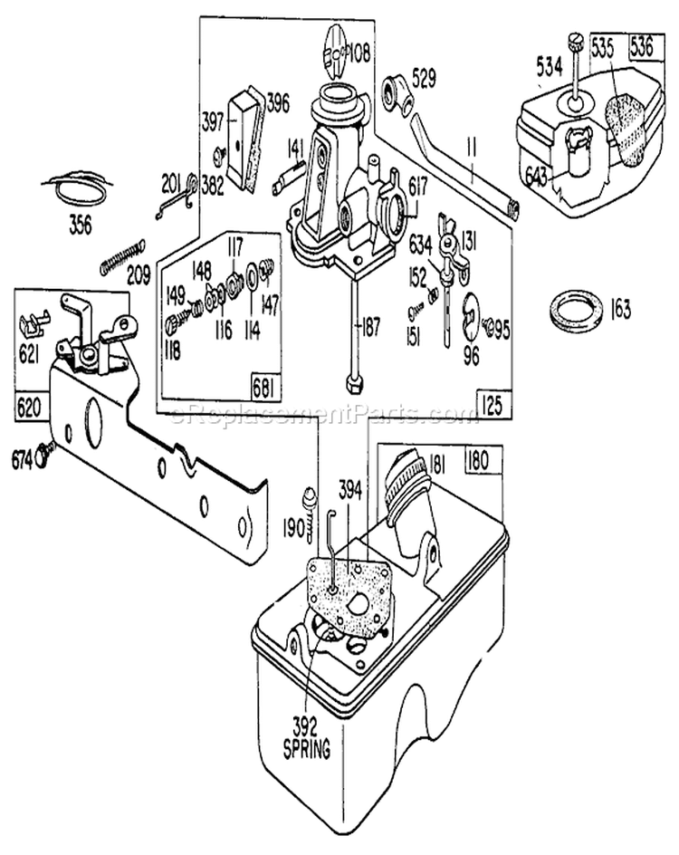 Carburetor Assembly Diagram and Parts List for 16300 2000001-2999999 - 1982 Toro Lawn Mower