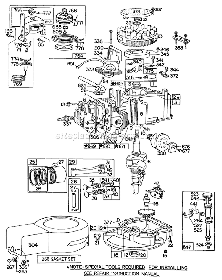 Engine Diagram and Parts List for 16300 2000001-2999999 - 1982 Toro Lawn Mower