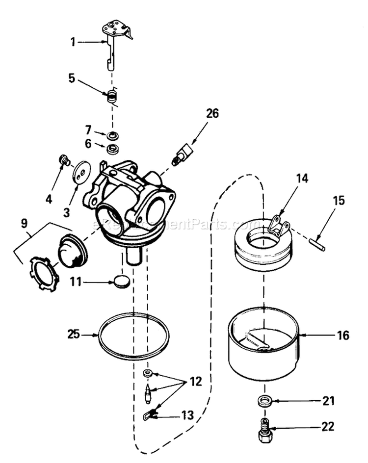 Carburetor Diagram and Parts List for 16340C 5000001-5999999 - 1985 Toro Lawn Mower